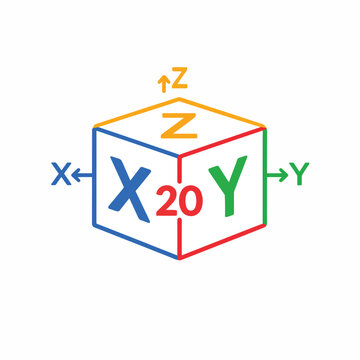 Colorful 3D Cube with XYZ Axes and Number 20 Design