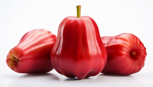 Fresh Rose Apple With Stem On White Background