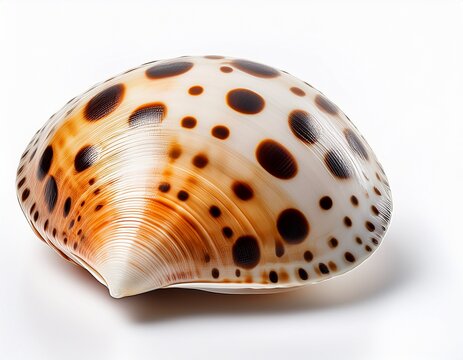 spotted cowrie sea shell isolated on a white background