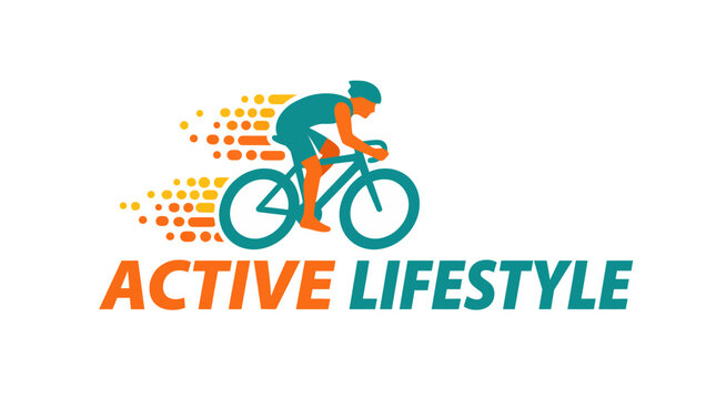 The logo depicts an energetic cyclist in motion, emphasizing an active lifestyle concept, showcasing health, fitness, and movement in a dynamic design.
