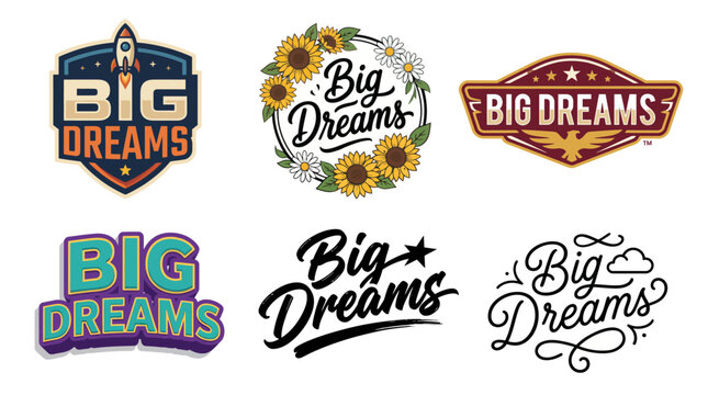 A diverse array of six logos designed to convey big dreams, ideal for brands promoting ambition, motivation, and a positive vision for the future.