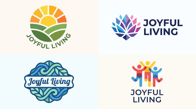 A delightful collection of 'Joyful Living' logos reflecting happiness, wellness, and a vibrant lifestyle, perfect for brands focused on positivity and well-being.