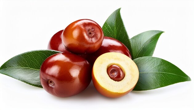 Unabi Fruits Ziziphus Jujube With Leaves Isolated