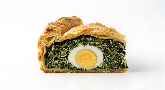 Italienische Torta Pasqualina mit Spinat und Ei auf Wei&szlig;