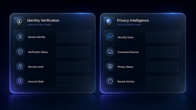 Identity Verification and Privacy Intelligence Security Glassmorphism UI Cards