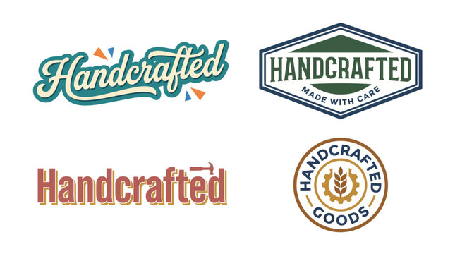 An elegant collection of 'Handcrafted' logos emphasizing a personal touch, ideal for artisanal brands, showcasing the balance between craftsmanship and contemporary design aesthetics.