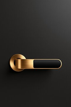 Office door handle with brushed gold finish and black panel on a dark background, suitable for out of office, holiday closing, and business signage concepts.
