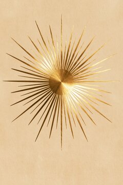 Golden sunburst icon on a warm sand background with brushed brass rays for branding, poster layouts, and seasonal business kickoff designs.