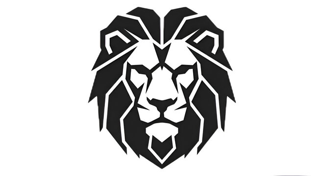Fierce lion head geometric tribal tattoo logo black and white vector