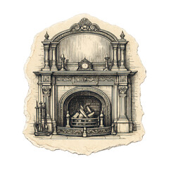 Naklejka premium PNG Vintage ornate fireplace illustration.