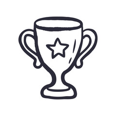 Retro gaming trophy isolated on white background, hand drawn doodle vector illustration for esports, arcade competition, achievement, victory and gaming culture. © Colomba Rossa