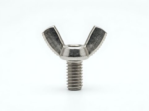 Wing nut fastener with threaded stud isolated on white background