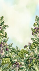 Fototapeta premium Watercolor illustration of purple and green cauliflower and broccoli