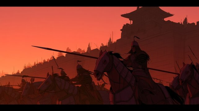 Ancient Byzantine Warrior City Wall Cavalry Illustration Style