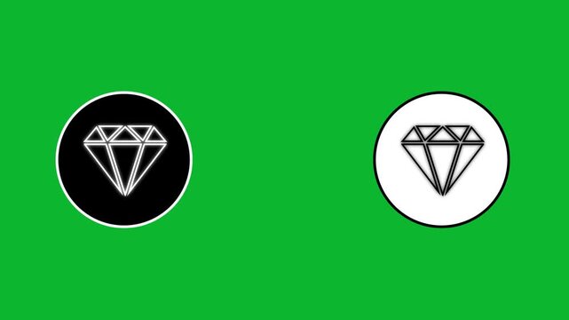 Animated diamond icon outline drawing animation in black and white circle icons on green screen background.