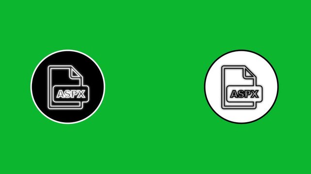 Asynchronous server page file format icon animation on black and white circular background with green screen.