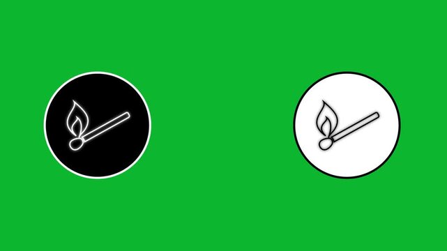 Animated glowing match icon in black and white circles on green screen background.