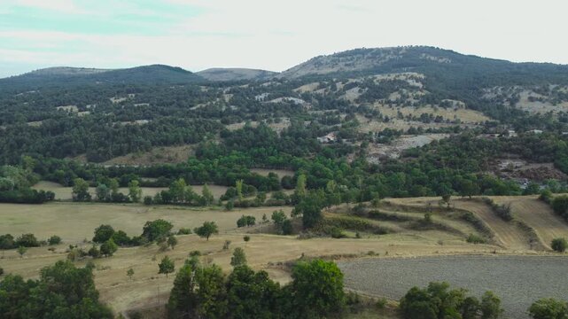 Alpes-Maritimes, France &mdash; cinematic 4K drone flight over a scenic plateau and open landscape. The aerial footage captures expansive views of rolling terrain