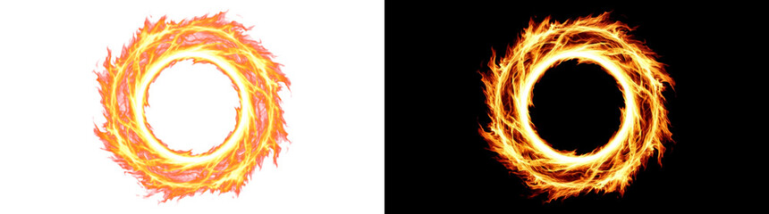 Fototapeta premium Fractured Round Fire Frame with Jagged Flaring Perimeter, Flaming Halo Border Overlay with Real Alpha Transparency