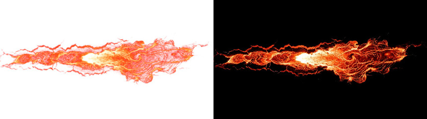 Fototapeta premium Molten lava oozing from crust seam fissure with fiery magma glow overlay isolated on transparent background