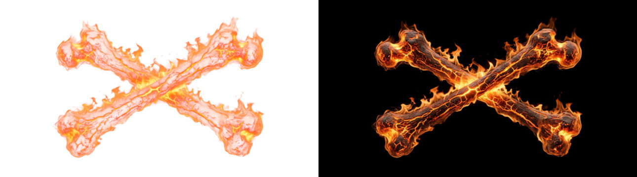 Molten Ember Crossed Thigh Bones Symbol With Knobbed Ends Fiery Cutout Design Element With Real Transparency