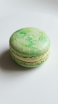 Pistachio-flavored macaron with light green shell and cream filling