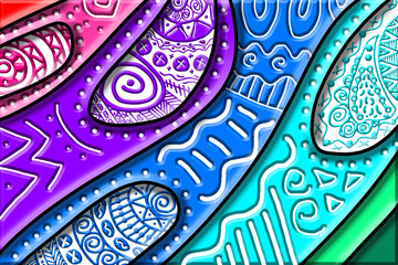 Fototapeta premium Colorful 3D embossed ethnic zentangle ornament pattern background