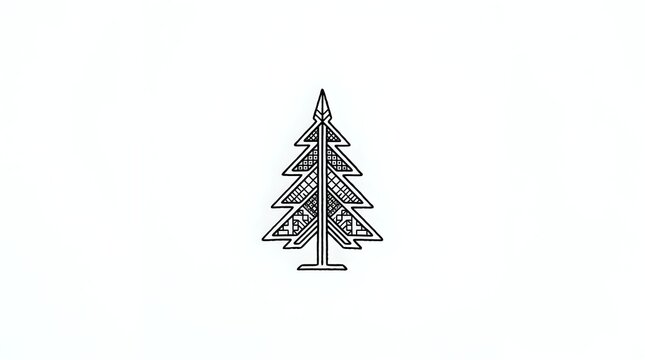 Minimalist evergreen tree with geometric line pattern