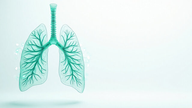 Wireframe Lung With Airflow Particles Medical Illustration
