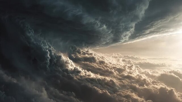 Dramatic dark storm clouds swirling in the sky.