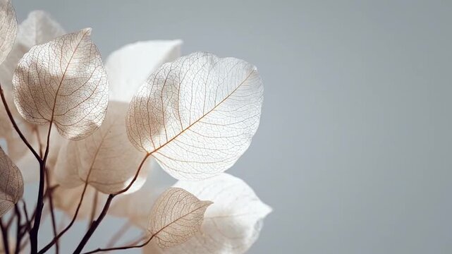 Translucent dried white leaves in soft lighting