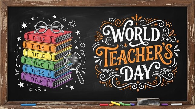 World Teacher's Day celebration with books and glasses
