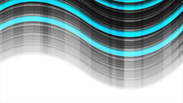 Abstract wavy background with dynamic glossy black and blue curved stripes. Geometric modern motion design. Seamless loop. Video animation Ultra HD 4K 3840x2160
