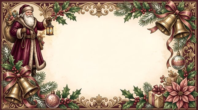 Vintage Victorian Santa Claus Christmas Border Background