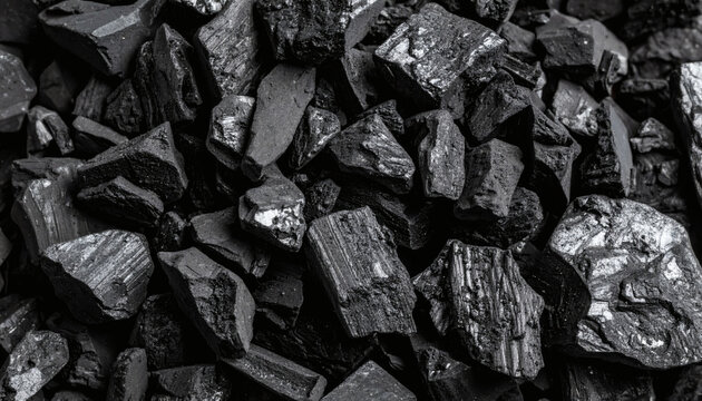 Charcoal pieces background showing raw black carbon rocks with shiny rough texture for industrial energy or barbecue fuel usage