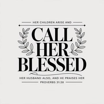 Call Her Blessed religious typography quote with floral elements for wall art design.