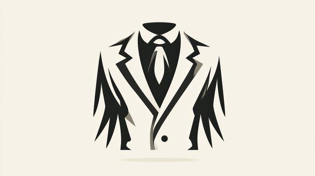 Minimalist fashion illustration of tailored suit jacket and tie on soft grey background