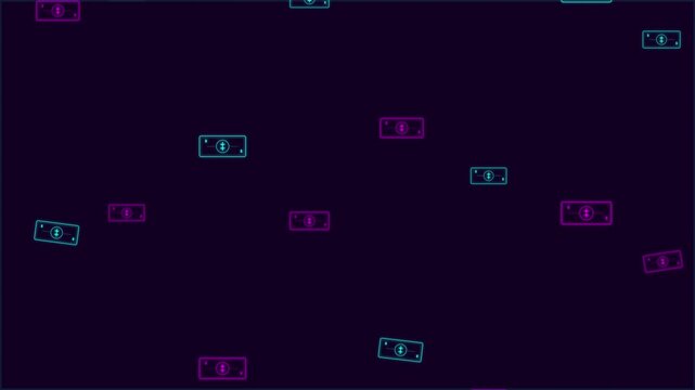 Cyberpunk Violet And Cyan Digital Dollar Bill Rain