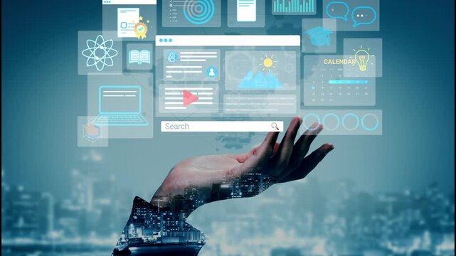 Digital Transformation Concept with Futuristic Hand Reaching for Interactive Technology Icons and Data Visualization in Urban Environment. Entropy.