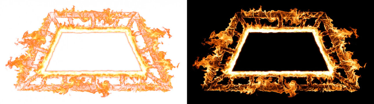 Double-lined trapezoid fire border with inner glow, burning effect cutout with real transparency