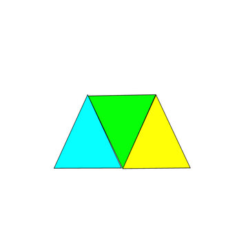 A clean, minimalist vector graphic featuring a trapezoidal arrangement made of three adjoining triangles centered on a solid white background.