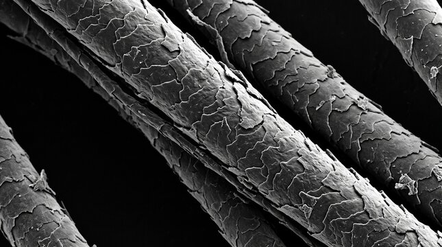 Scanning electron microscope view of human hair cuticle structure