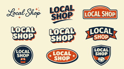 Obraz premium This collection showcases various logo designs for a Local Shop, featuring bold colors, appealing typography, and symbols that represent community and local commerce.