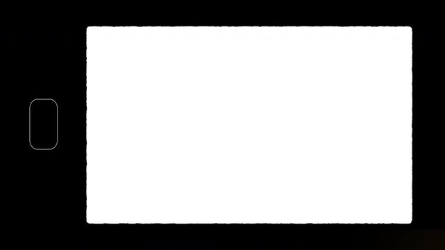 Retro super 8mm film frame border with sprocket hole and white overexposed screen for video overlay, alpha channel for retro cinematic video editing
