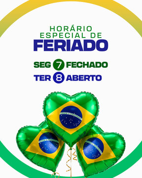 Aviso de Hor&aacute;rio de Feriado do Brasil Post Card Insta Template Banner