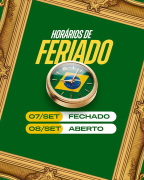 Hor&aacute;rios de Feriado 7 de Setembro Post Card Insta Template Banner
