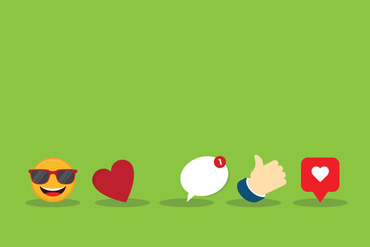 Social Network Engagement Icons with Emoji Heart Like and Comment