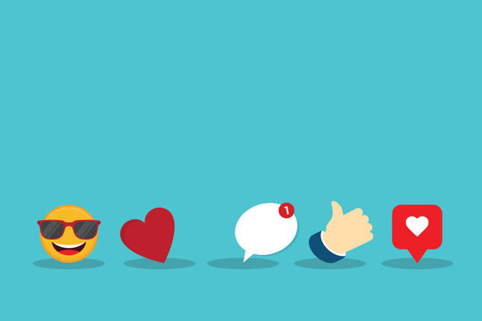Social Media Reaction Icons Set with Like Love and Comment Symbols