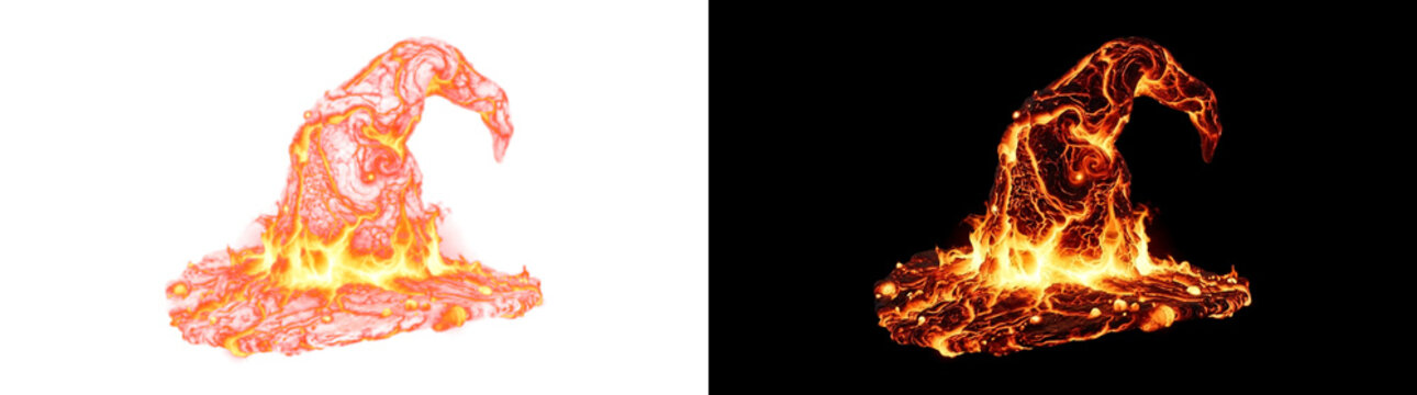 Molten Ember Witch Hat With Bent Peak, Fiery Magician Cap Frame Glowing Flame Cutout With Real Transparency