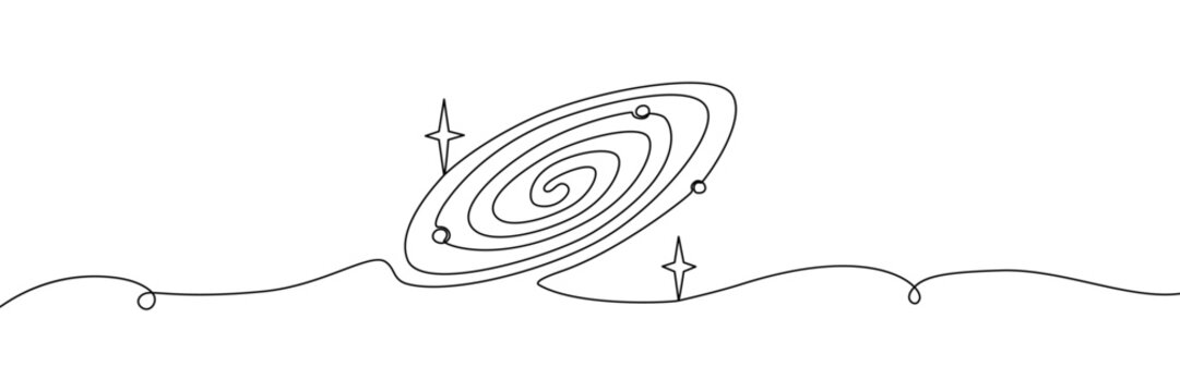 Line space planet drawing system astronaut art continuous solar vector. Spaceman doodle line planet space environment map one icon exploration galaxy world helmet concept gravity saturn cosmos earth.